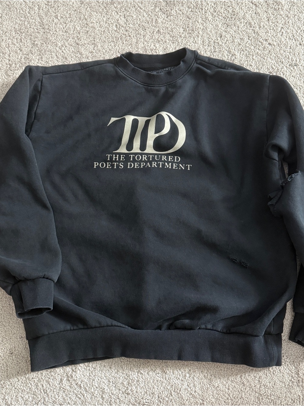 Taylor Swift TTPD Tortured Poets Department Crewneck Sweatshirt L Distressed